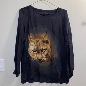 Zara Black Cougar Long Sleeve Blouse
